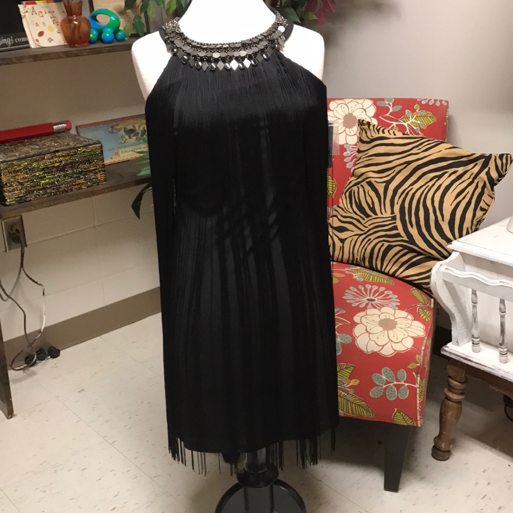 Black fringe dress.